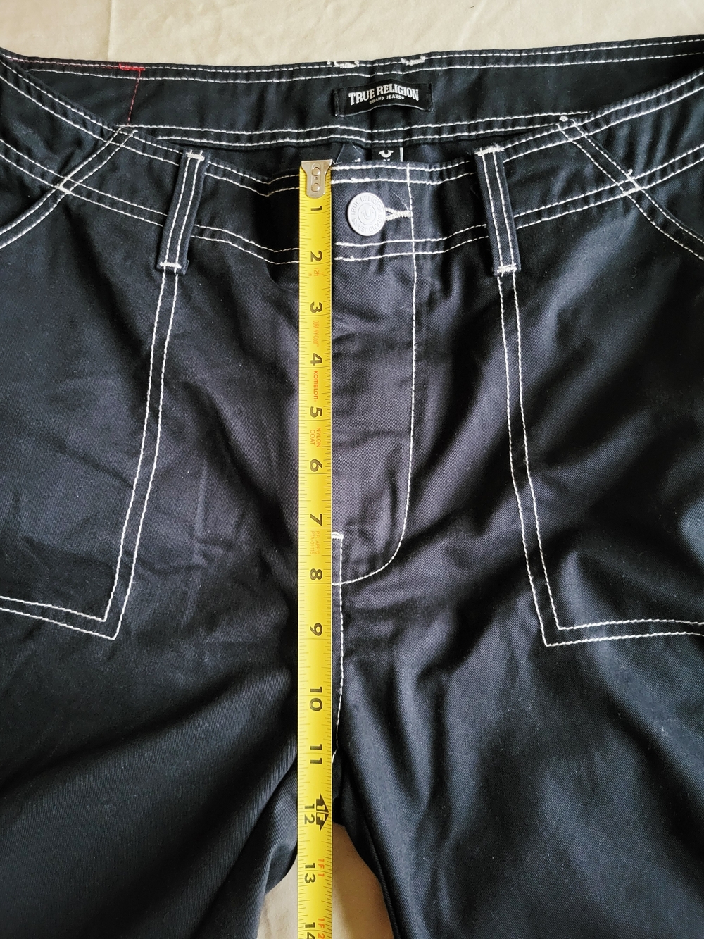 True Religion Bobby Baggy Cargo Pant Mens 34 Jet Black White Stitch NWT - Picture 7 of 10